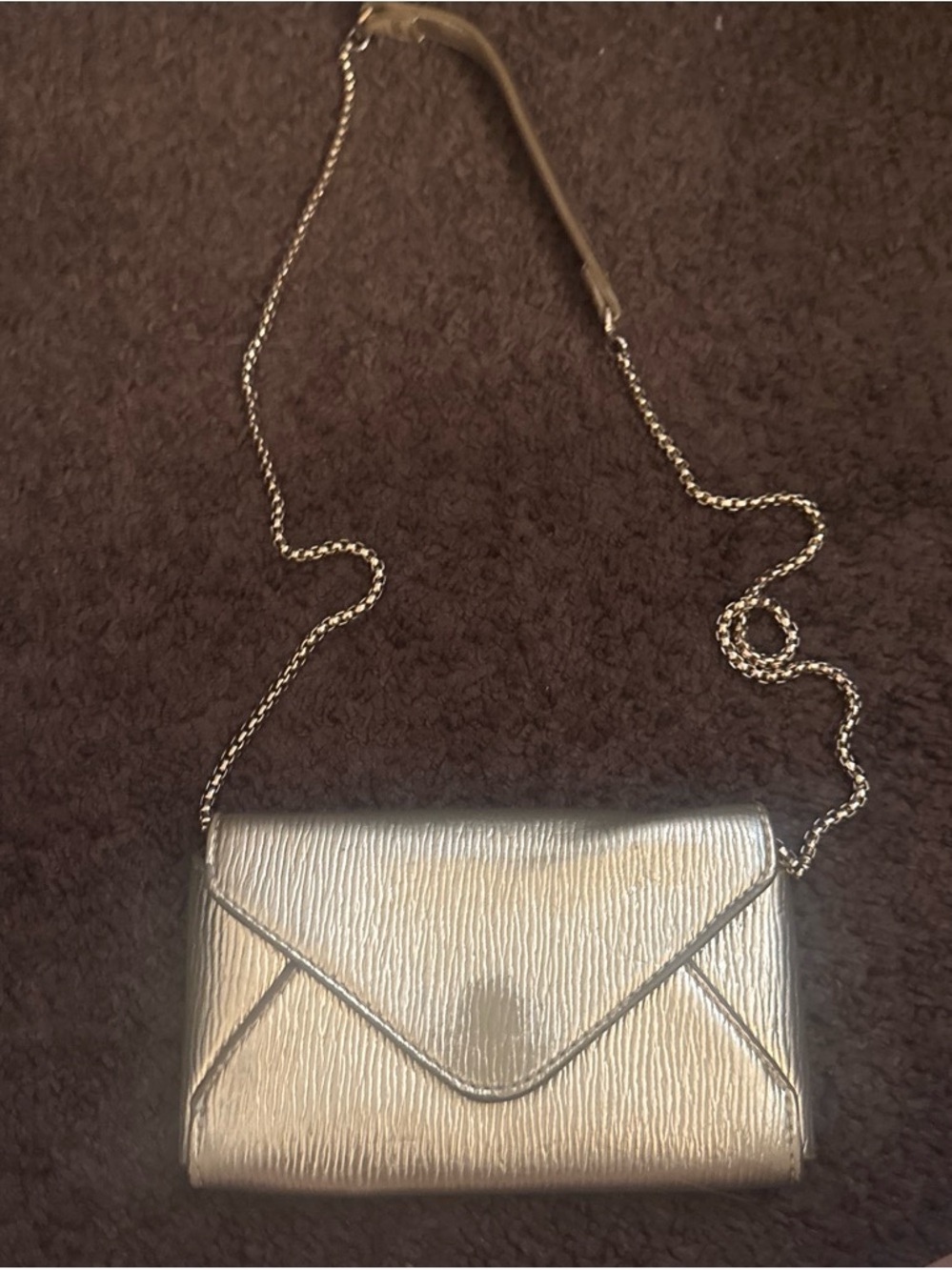 Silver Metallic Envelope Crossbody Bag with Chain Strap
